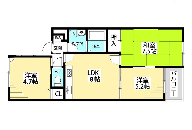 季楽荘(3DK/2階)の間取り写真