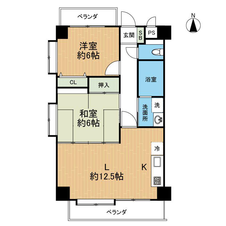 ダイコー新町(2LDK/4階)の間取り写真
