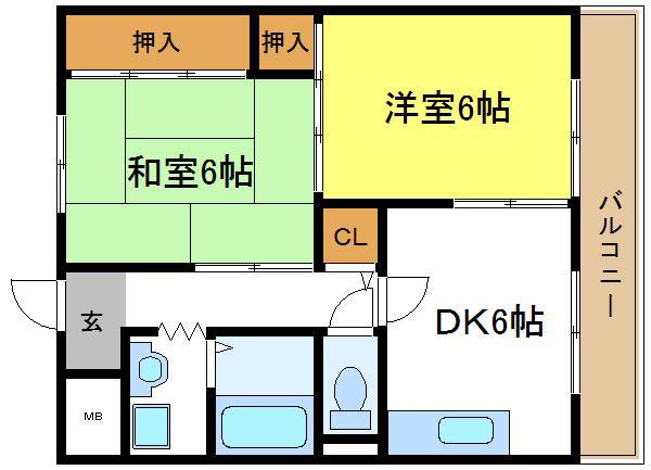 エレガンス喜連(2LDK/2階)の間取り写真
