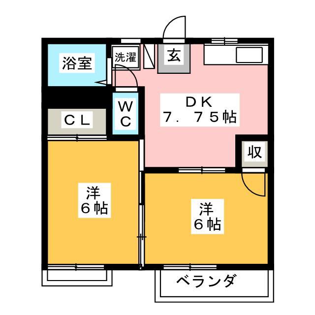 常楽ハイツ2号棟(2DK/2階)の間取り写真