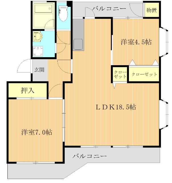 グリンピアパーツ近見(2LDK/1階)の間取り写真