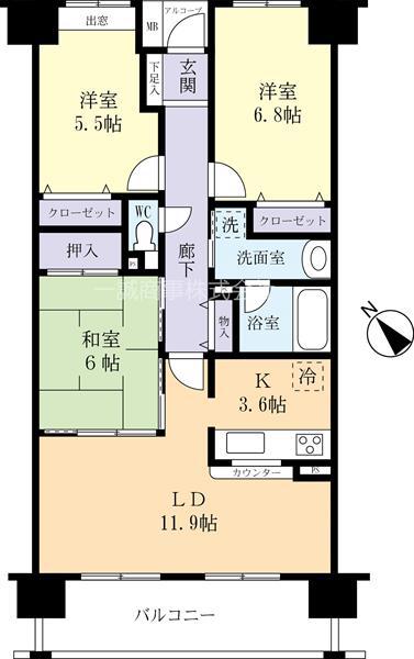 ハーモニータウン新取手 壱番館(3LDK/11階)の間取り写真