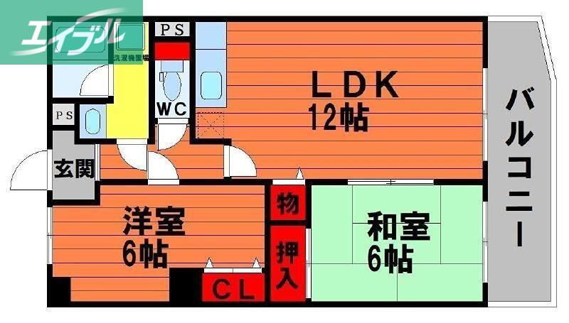 アリベ国富(2LDK/2階)の間取り写真
