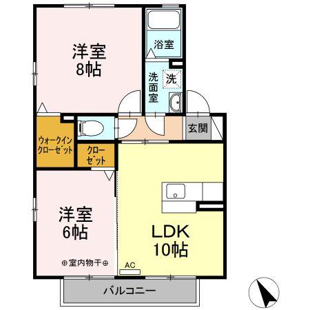 カーサリベルテ B(2LDK/2階)の間取り写真