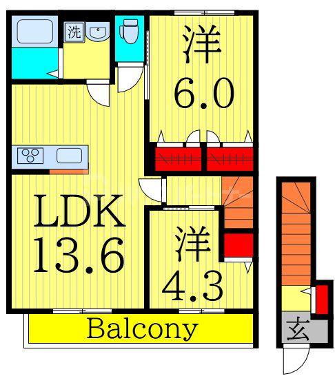  ハイム大杉(2LDK/2階)の間取り写真
