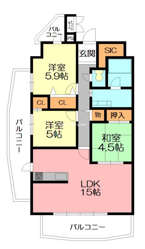 アーバンシティ小田原 鴨宮(3LDK/6階)の間取り写真