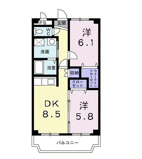 CALME-MAISON田園(2DK/2階)の間取り写真