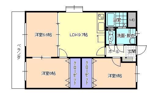 ヴィラ泉(3LDK/3階)の間取り写真