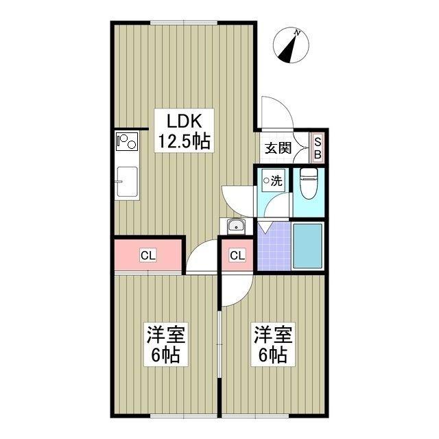 リブレス桐生堤町A(2DK/1階)の間取り写真