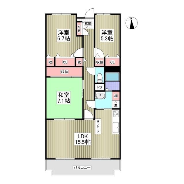 双葉八幡原コーポ(3LDK/1階)の間取り写真
