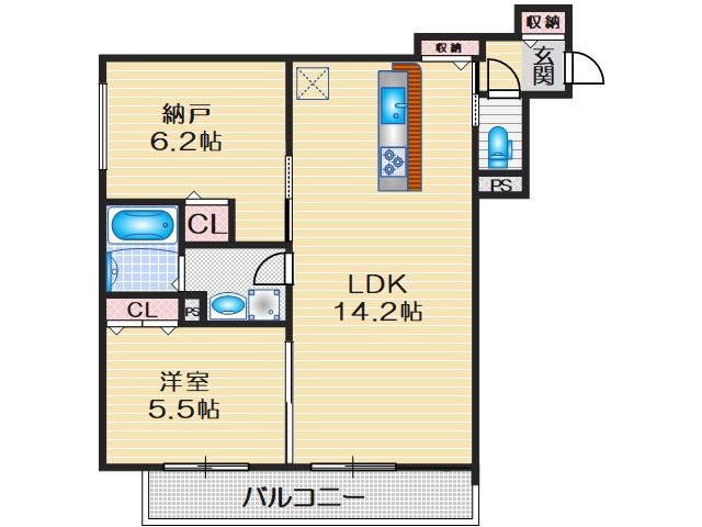 ボナ ベルス千里中央(1SLDK/2階)の間取り写真