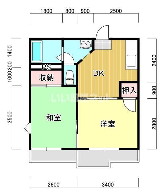 フローラルハイツA(2DK/1階)の間取り写真