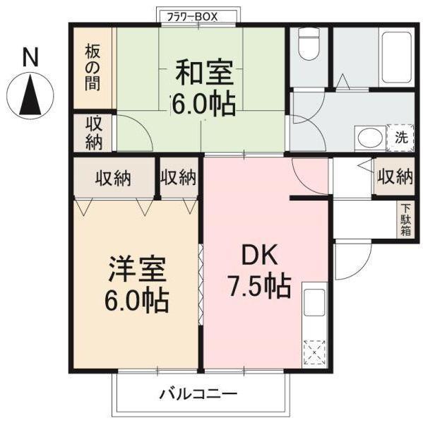 サンタウン牟礼(2DK/2階)の間取り写真