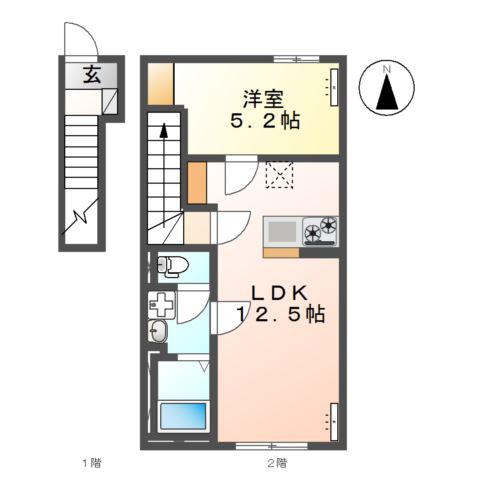 サンライズK(1LDK/2階)の間取り写真