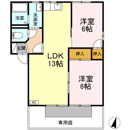 レーベンハイツ B棟(2LDK/1階)の間取り写真