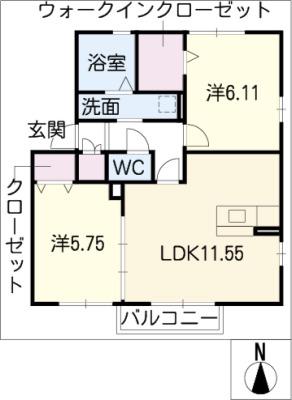 フィオレット B(2LDK/1階)の間取り写真