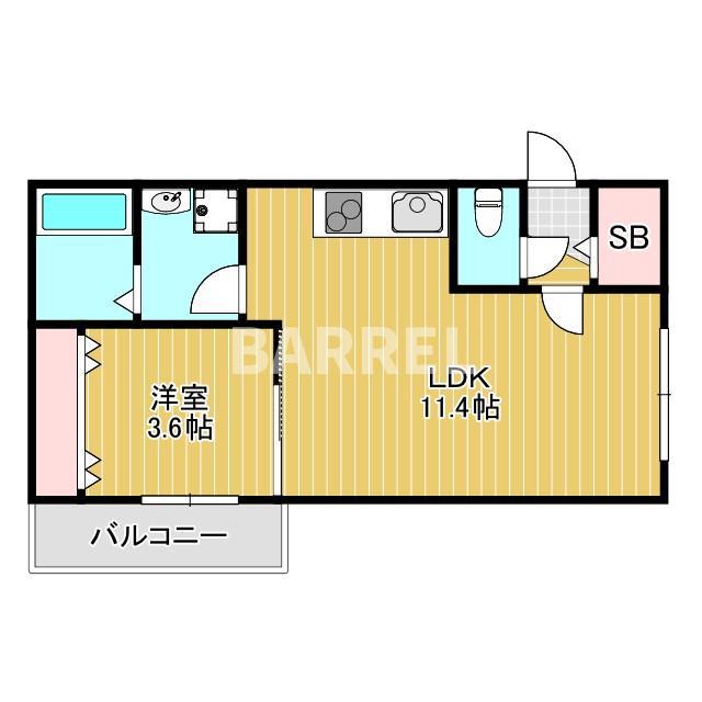 HALU豊中(1LDK/3階)の間取り写真