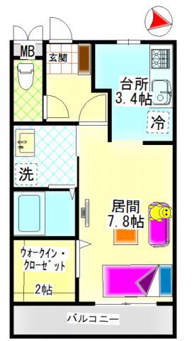 ウィステリアB(1K/1階)の間取り写真