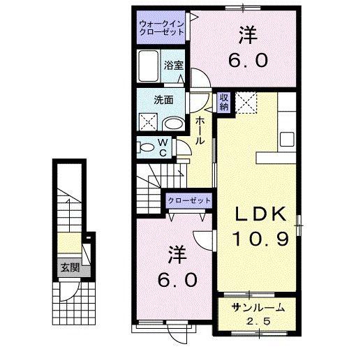 ベルステップI(2LDK/2階)の間取り写真