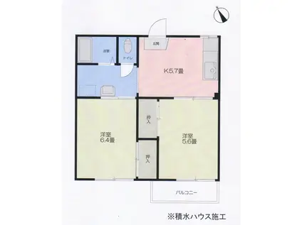 コーポ緑ヶ丘(2DK/2階)の間取り写真