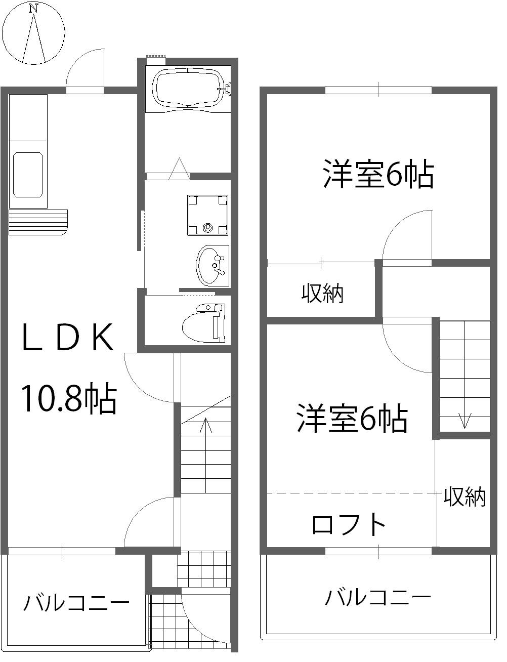 カサデルソル(2SLDK/1階)の間取り写真