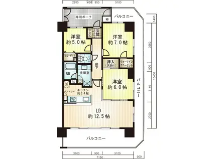 エスリード松原松ヶ丘第二(3LDK/4階)の間取り写真