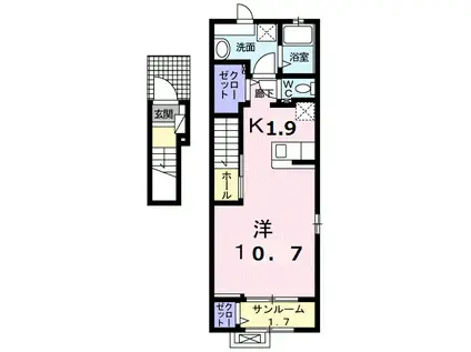 岳南電車 岳南原田駅 徒歩12分 2階建 築5年(1K/2階)の間取り写真