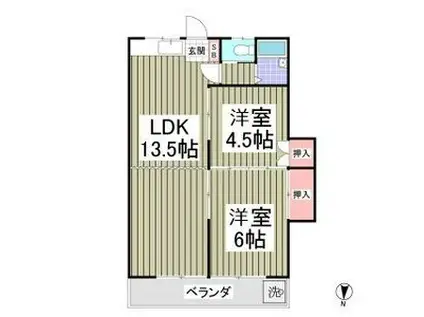 カームハイツ東大和(3DK/2階)の間取り写真