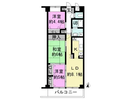 モナーク北越谷(3LDK/3階)の間取り写真