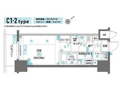 ZOOM横濱イースト(1K/2階)の間取り写真