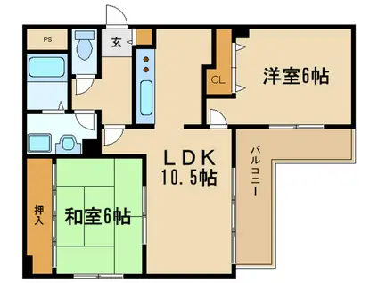 エクセレント伊丹山田(2LDK/4階)の間取り写真