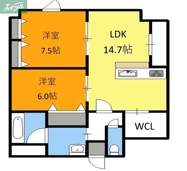 ベンハウス西川緑道公園(2LDK/7階)の間取り写真