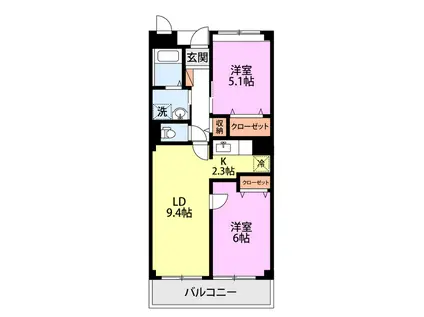グランデ(2LDK/2階)の間取り写真