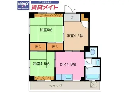 ぶるうぱいん(3DK/3階)の間取り写真