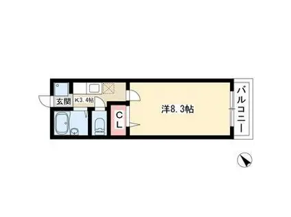 スプリングコート(1K/2階)の間取り写真