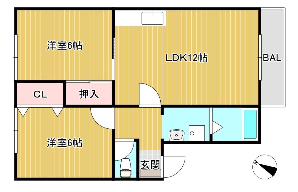 エミナコレージュ(2LDK/2階)の間取り写真