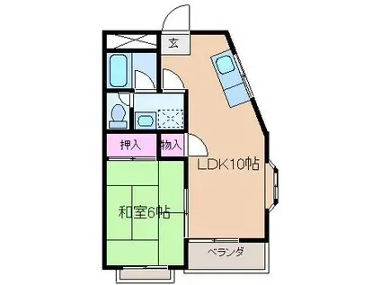 オレンジヒルズ(1LDK/2階)の間取り写真