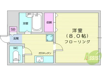恒産山手(1K/2階)の間取り写真