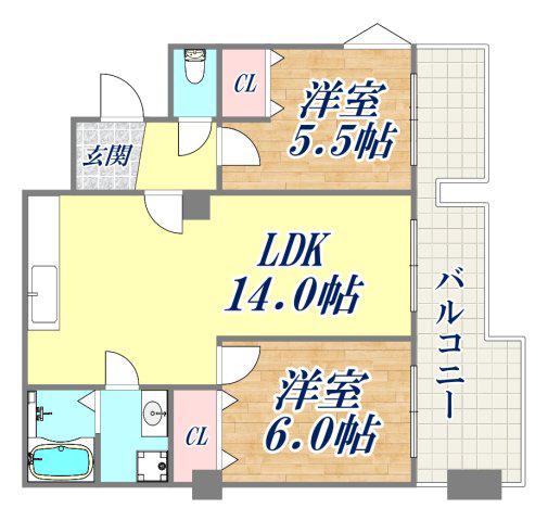 朝日プラザ丸山町(2LDK/4階)の間取り写真