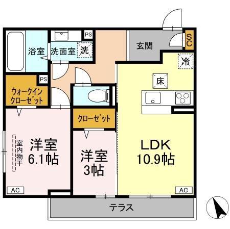 DS LIEN  E(2LDK/1階)の間取り写真