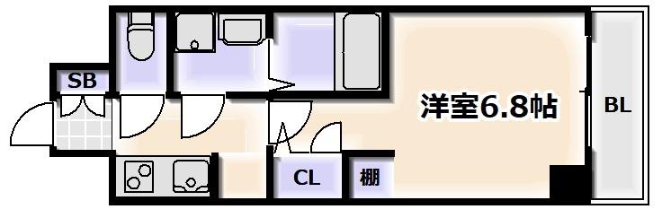 S-RESIDENCE難波大国町UNO(1K/9階)の間取り写真