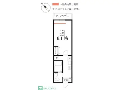 ハーミットクラブハウス弘明寺II(1K/1階)の間取り写真