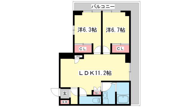 シャレード高砂(2LDK/6階)の間取り写真