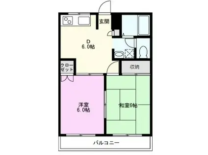 アーヴァンヒルズ1号館(2DK/2階)の間取り写真