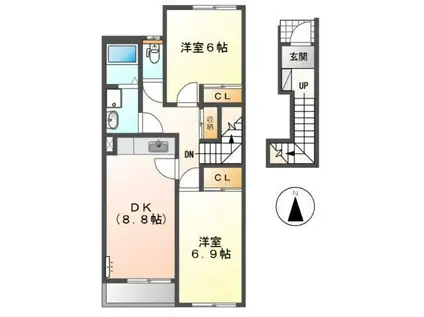 ハイツ樹々I(2DK/2階)の間取り写真