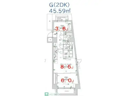 墨田区押上3丁目PJ(2DK/5階)の間取り写真