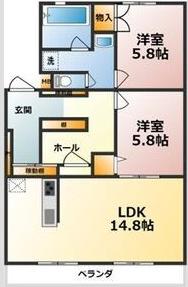 シャトー清城(2LDK/3階)の間取り写真