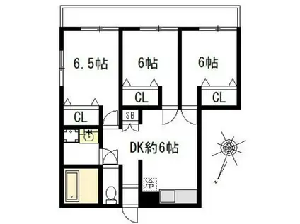 パークハウス中町(3DK/2階)の間取り写真