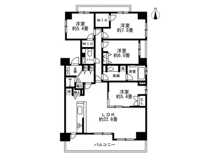 グランアビスタ川崎大師(4LDK/5階)の間取り写真