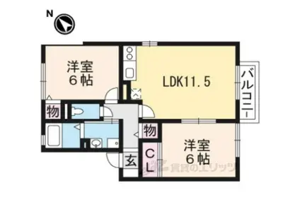 ラグージュ A棟(2LDK/1階)の間取り写真